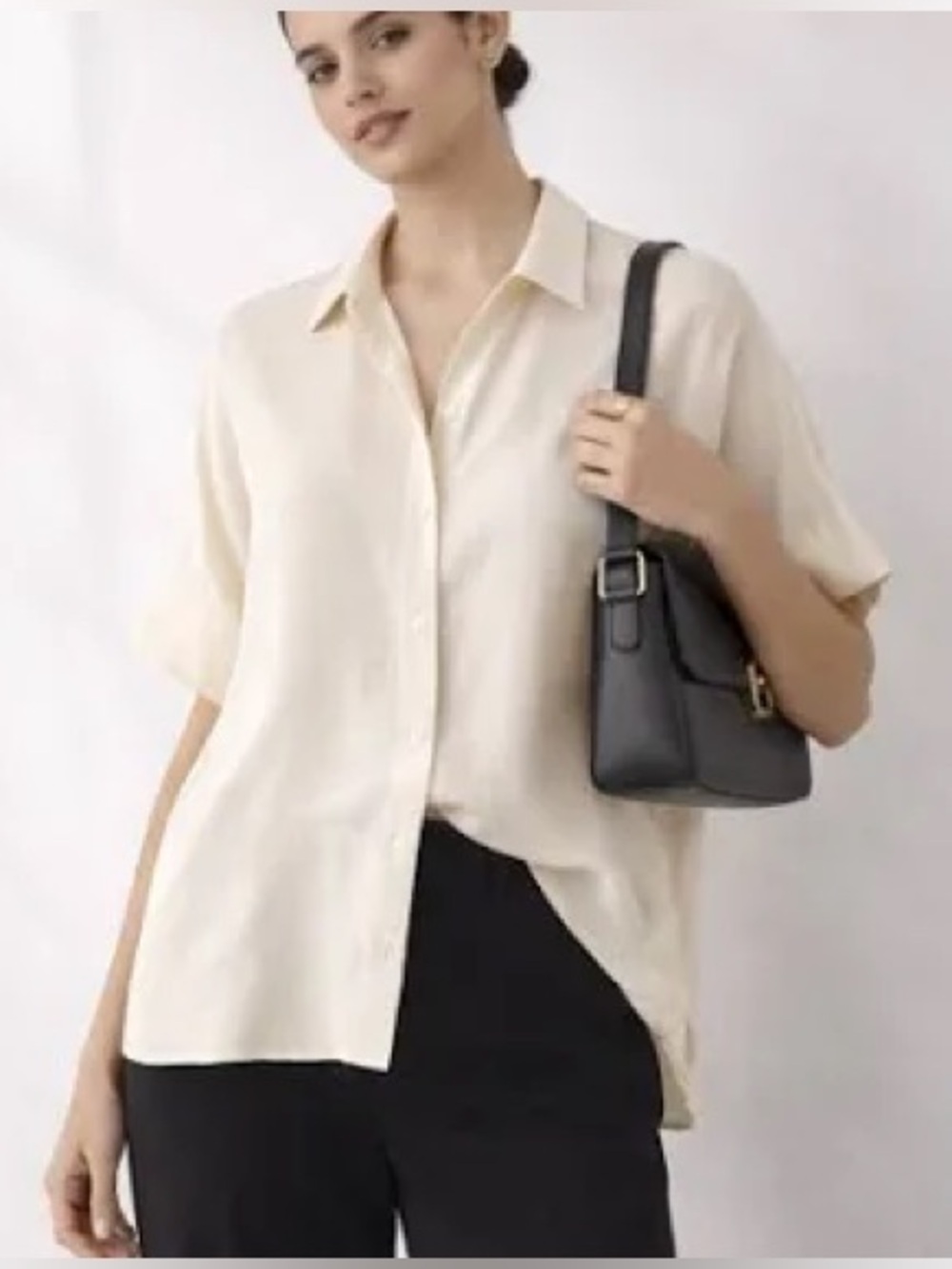 Winter Silks: XL, Relaxed Cream silk Button-Down Women's Top